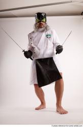 Man Adult Chubby White Fighting with knife Standing poses Coat